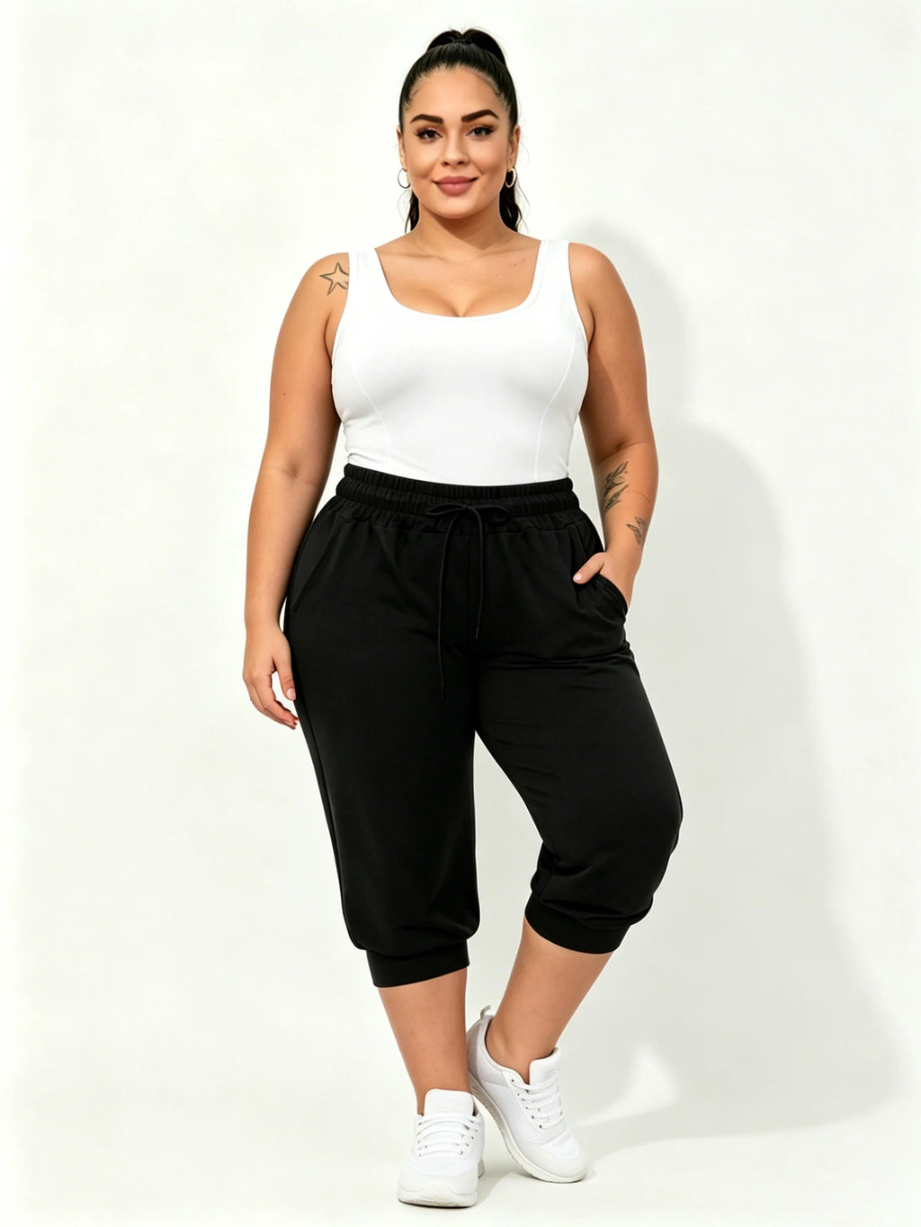 Plus Size Jogger Women's Jogger Track Cuff Sweatpants with Pockets for Yoga, Workout Women's Capri Pocket Sweatpants