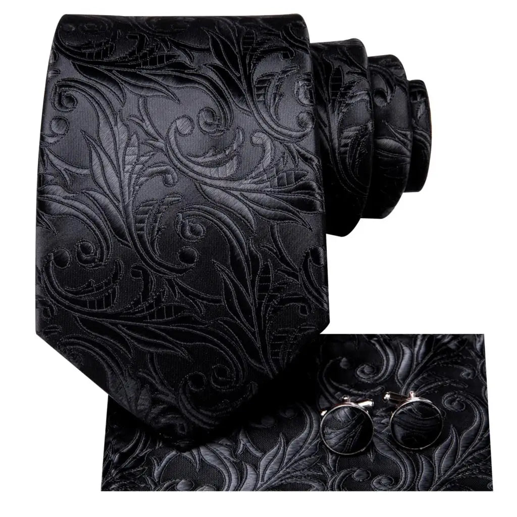 Floral Necktie Set for Men — Tie, Pocket Square & Cufflinks