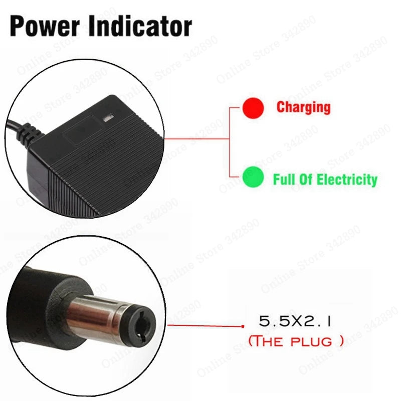 36V Lithium Battery Charger — 42V 2A Output, Universal 100-240V Input