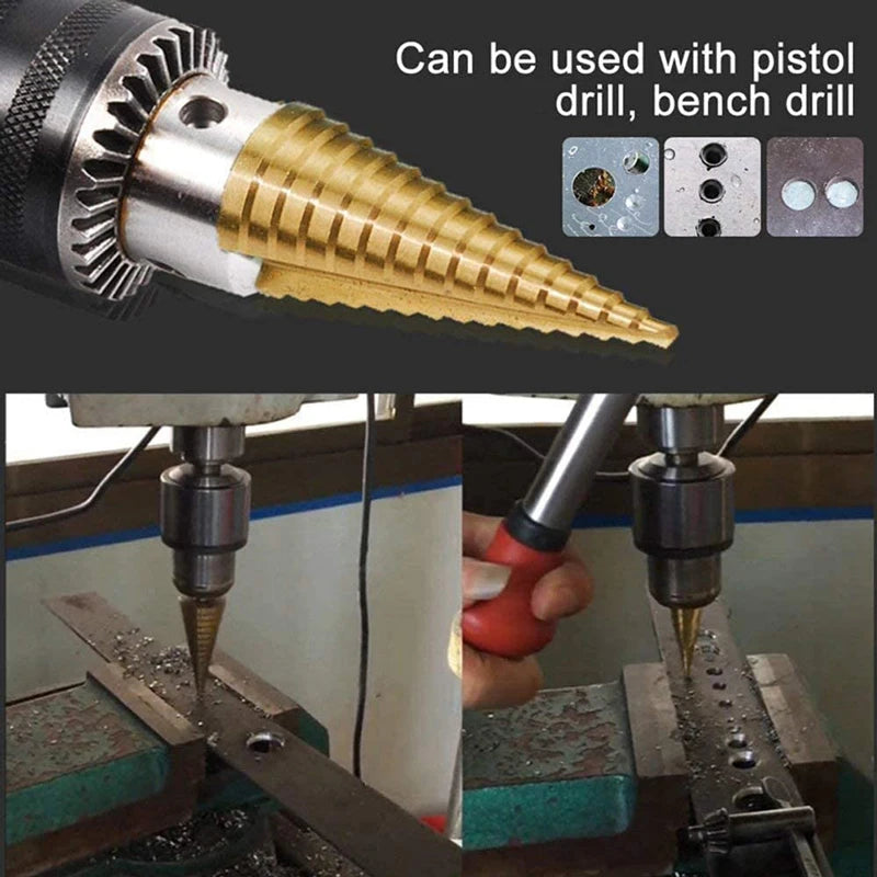 HSS Titanium Step Drill Bit Set – High Speed Steel, Metal & Wood Hole Cutter