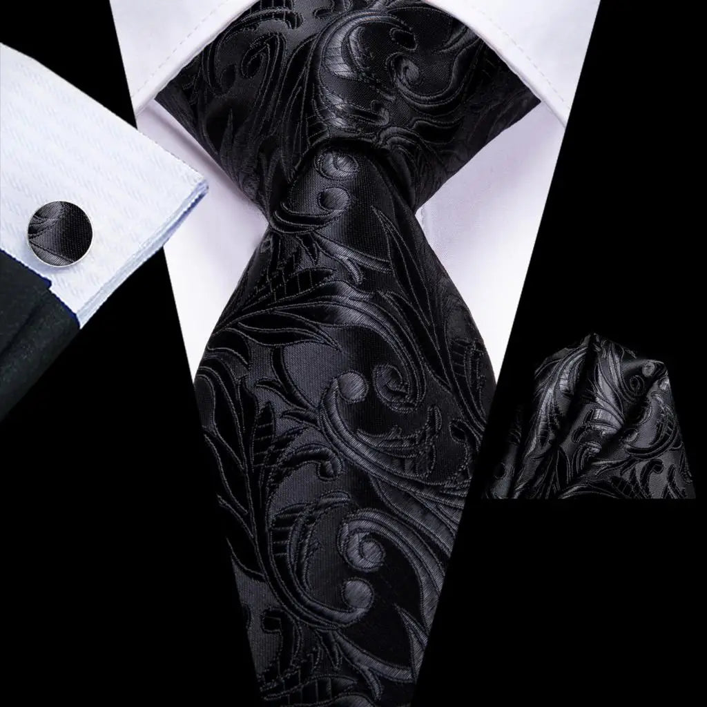 Floral Necktie Set for Men — Tie, Pocket Square & Cufflinks