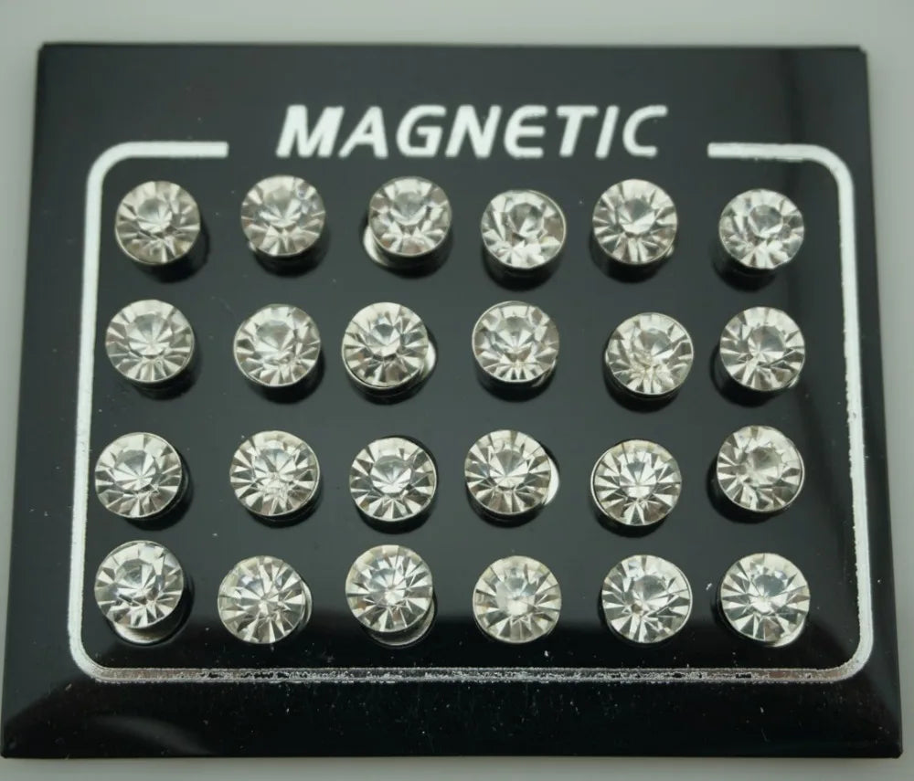 12-Pair Magnetic Crystal Rhinestone Stud Earring Set – No Piercing Unisex