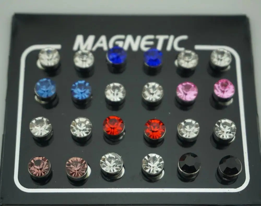 12-Pair Magnetic Crystal Rhinestone Stud Earring Set – No Piercing Unisex