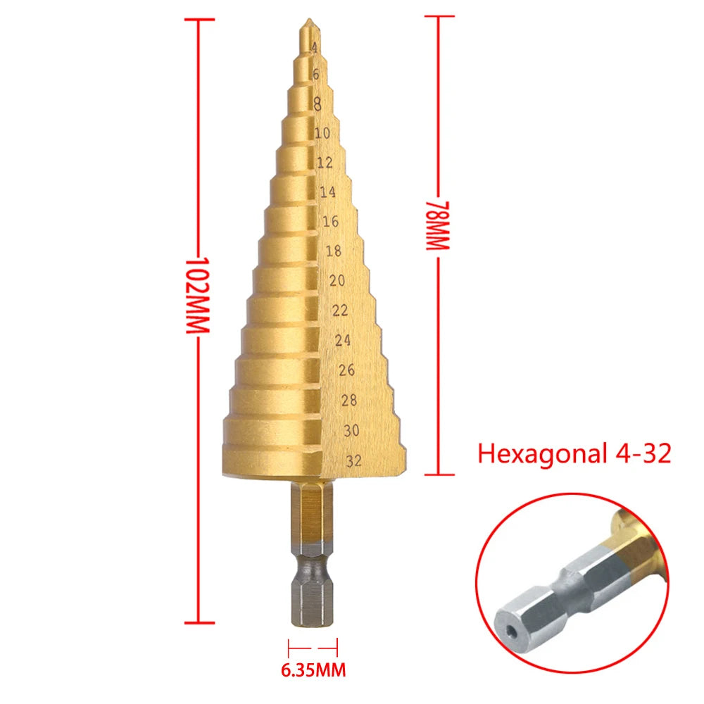HSS Titanium Step Drill Bit Set – High Speed Steel, Metal & Wood Hole Cutter