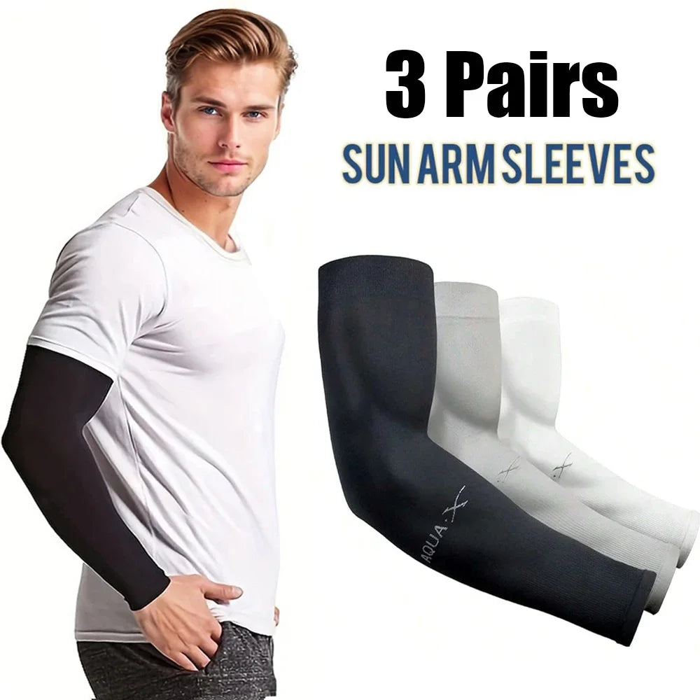 Ice Silk Sun Protection Arm Sleeves – 3 Pairs, Unisex