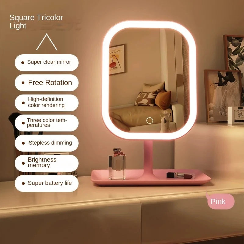LED Vanity Makeup Mirror – 3-Color Lighting, Touch Control, Desktop Dressing Mirror