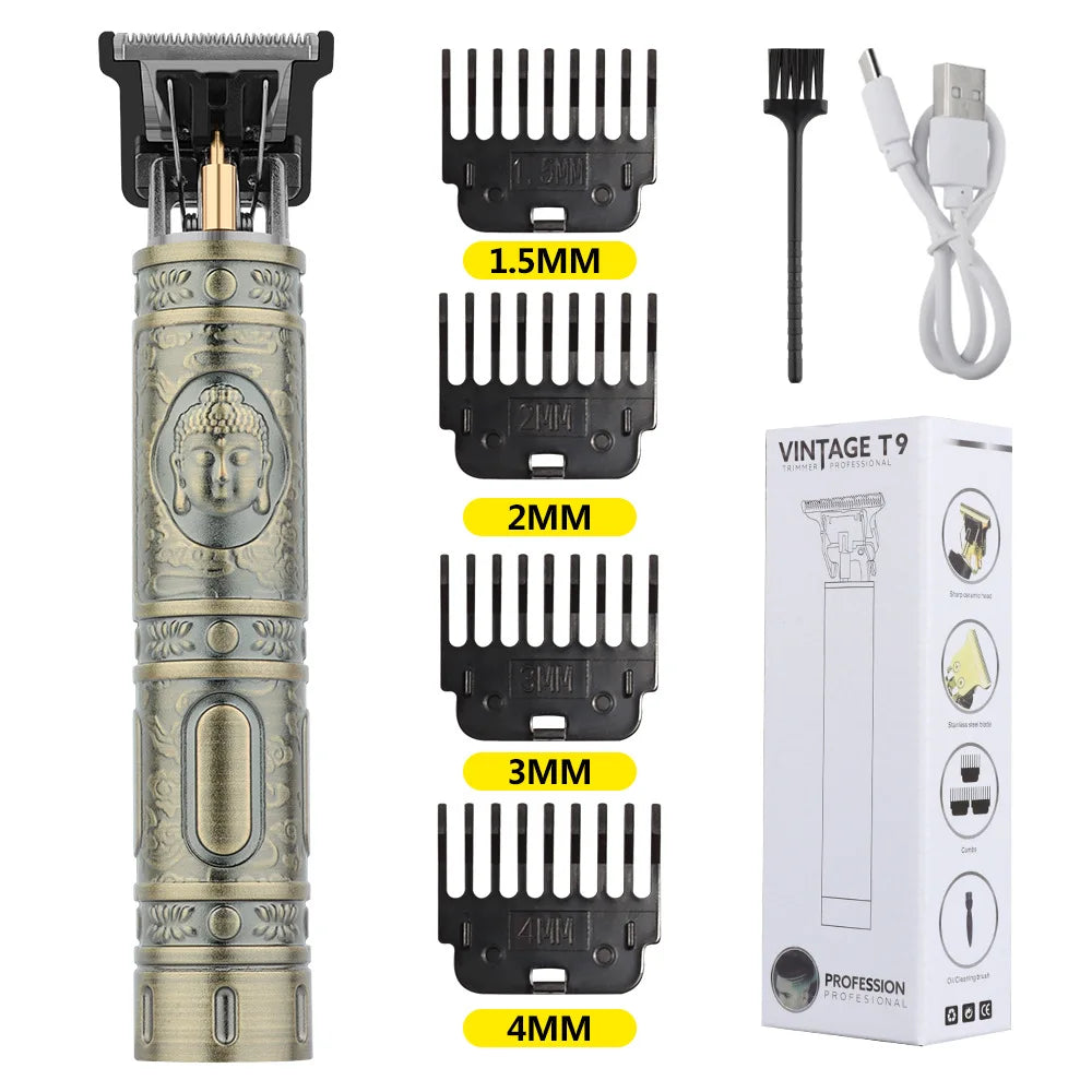Retro T9 Hair Clipper Set — Professional Haircutting Machine with Accessories