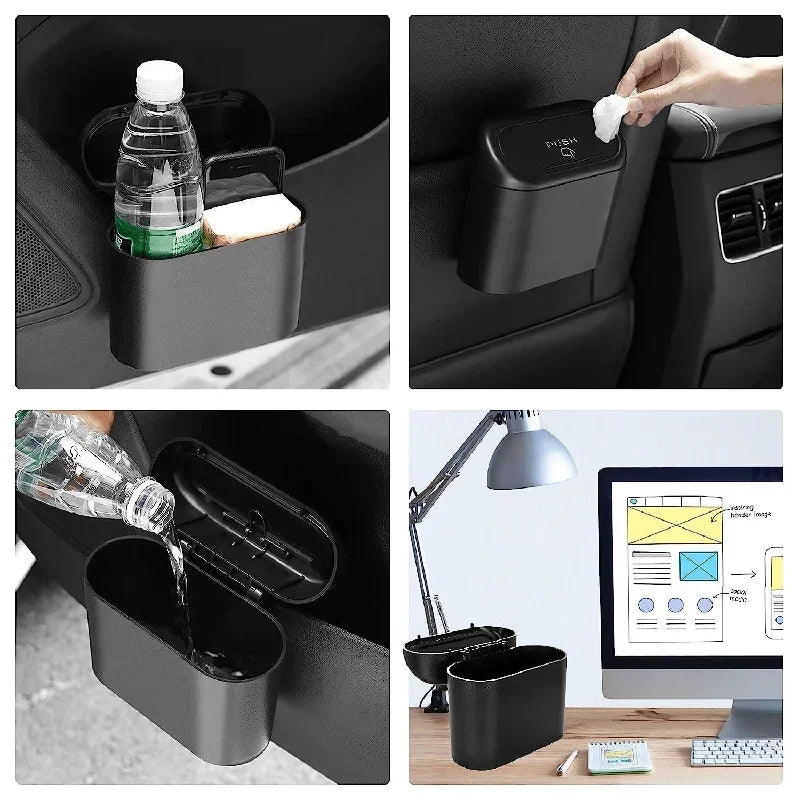 Car Trash Can with Lid – Mini Leak-Proof Bin with Garbage Bags