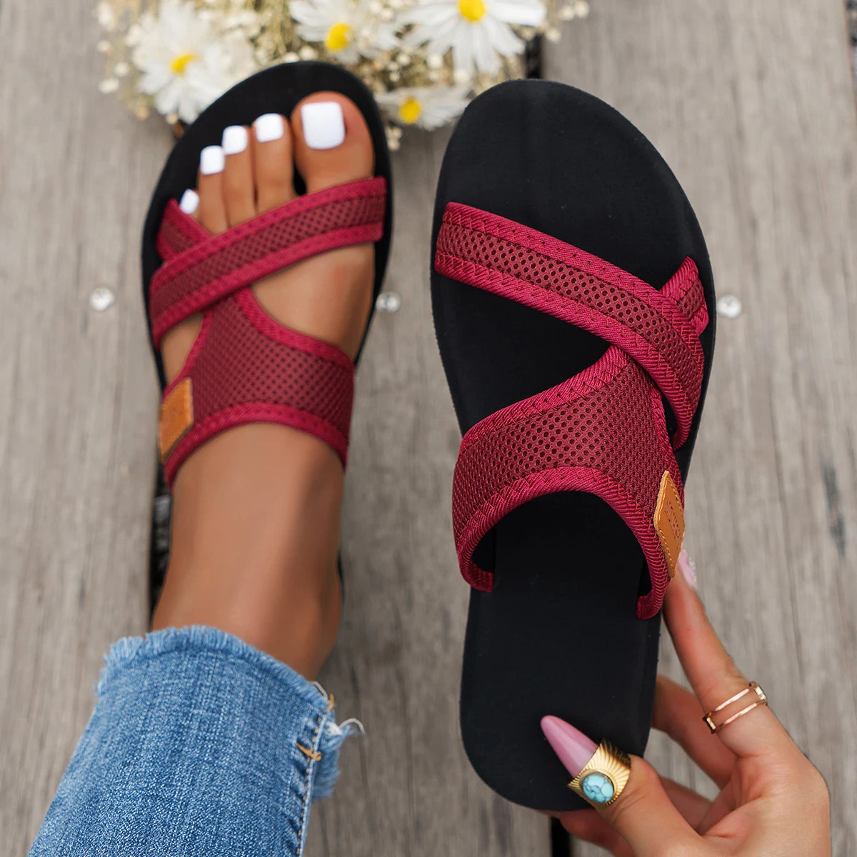 Women's Breathable Mesh Sport Sandals – Flat Indoor & Outdoor Slides