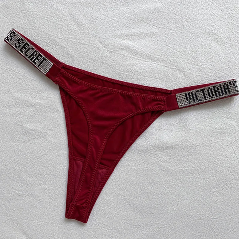 2025 New Sexy Pink Brand Lingerie Female Intimate Underwear Rise Women Panties Bra Rhinestone Letter Comfort Brief