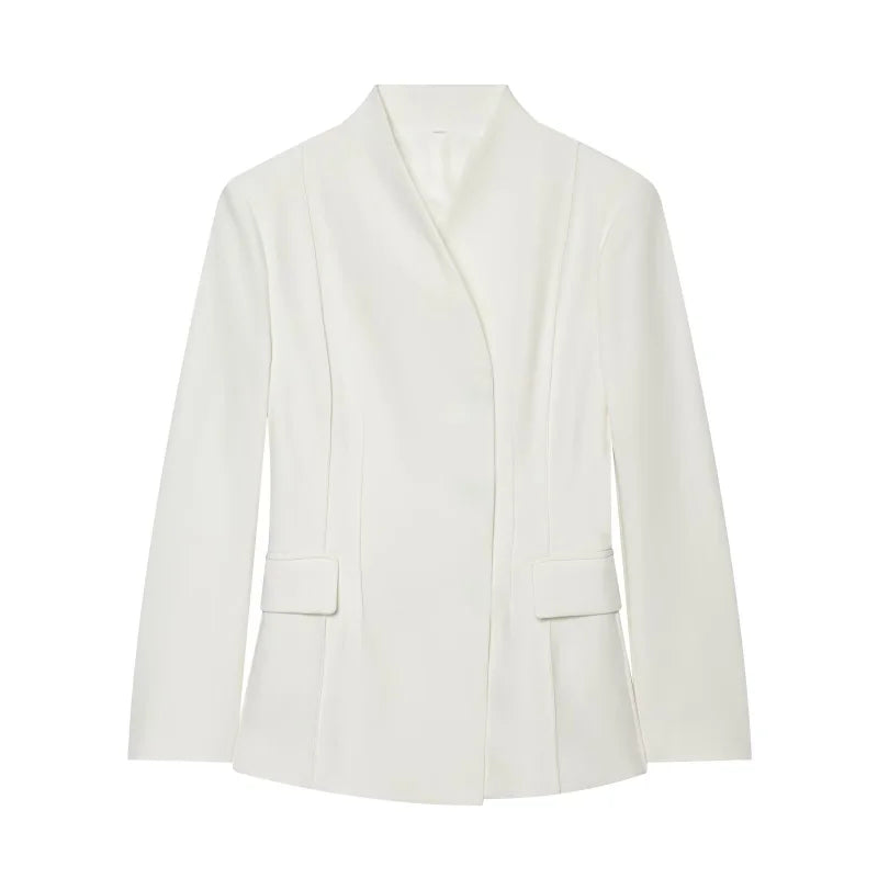 Women's High-Collar Slim Suit Jacket & Trousers Set