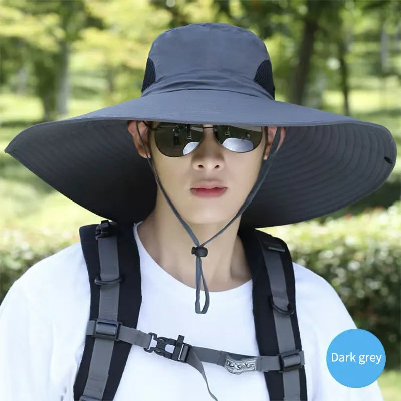 Gorra de sol de poliéster de ala ancha con protección UV, malla transpirable, plegable, para hombres y mujeres, para pesca al aire libre, senderismo, playa