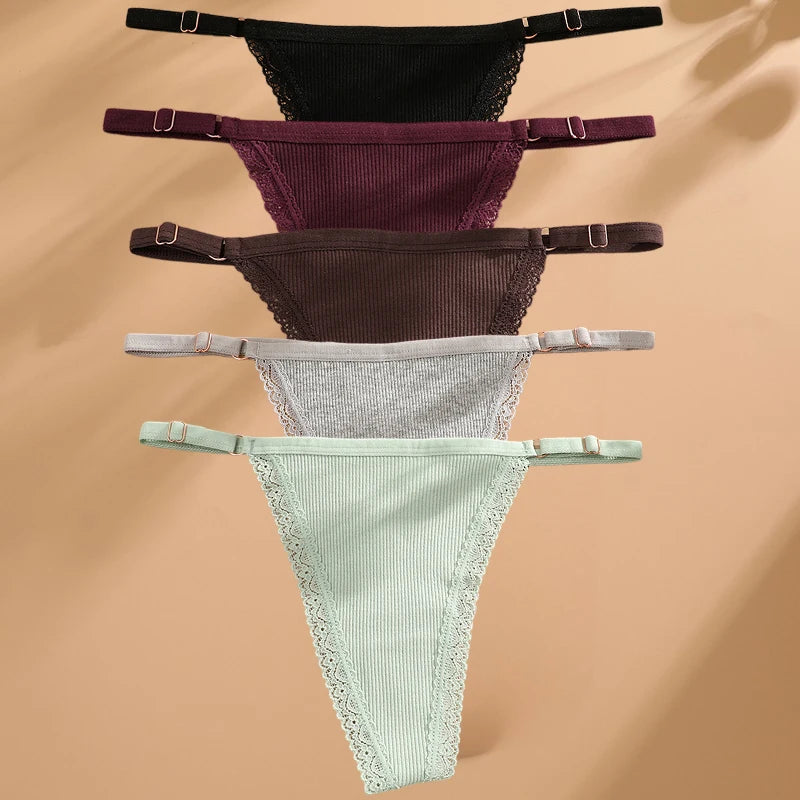 Women's 5-Pack Cotton G-String Thong Set | Low-Rise Adjustable Waist Underwear S-XL