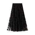 Floral Flocked Tulle Pleated Midi Skirt
