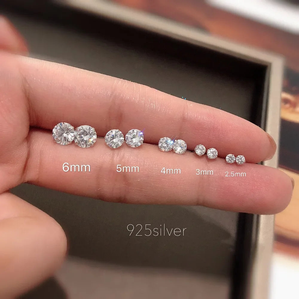 Pendientes de circonita cúbica de plata de ley 925 – Circonita redonda pequeña