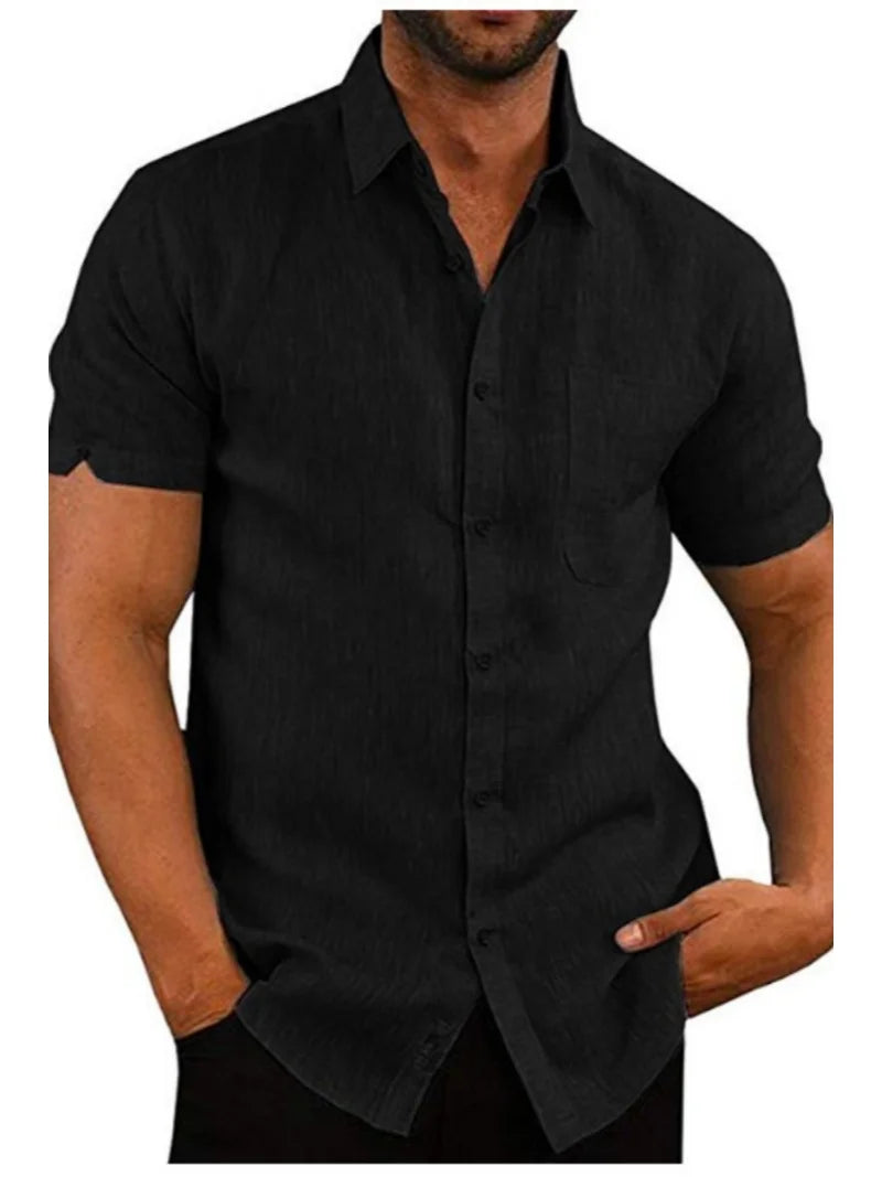 Men's Short-Sleeve Button-Down Shirt – Casual Summer Top with Chest Pocket