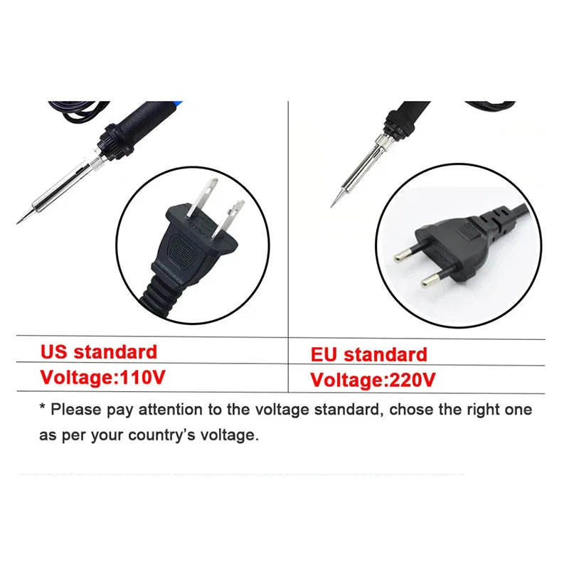 60W Adjustable Temperature Soldering Iron — US & EU Plug, Soldering Kit Options