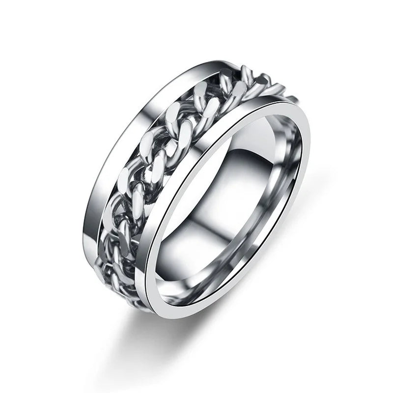 Anillo giratorio de cadena de acero inoxidable – Banda giratoria antiestrés, tallas 6–13 | Unisex