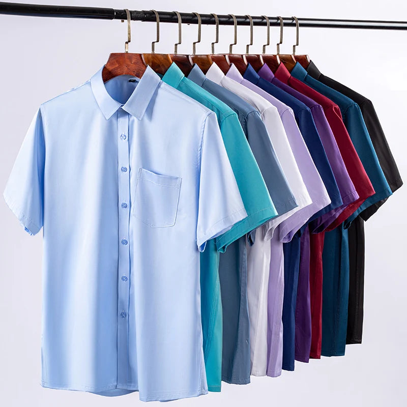 Anti-Wrinkle Men's Short Sleeve Dress Shirt - Slim Fit Business Casual (S-7XL)