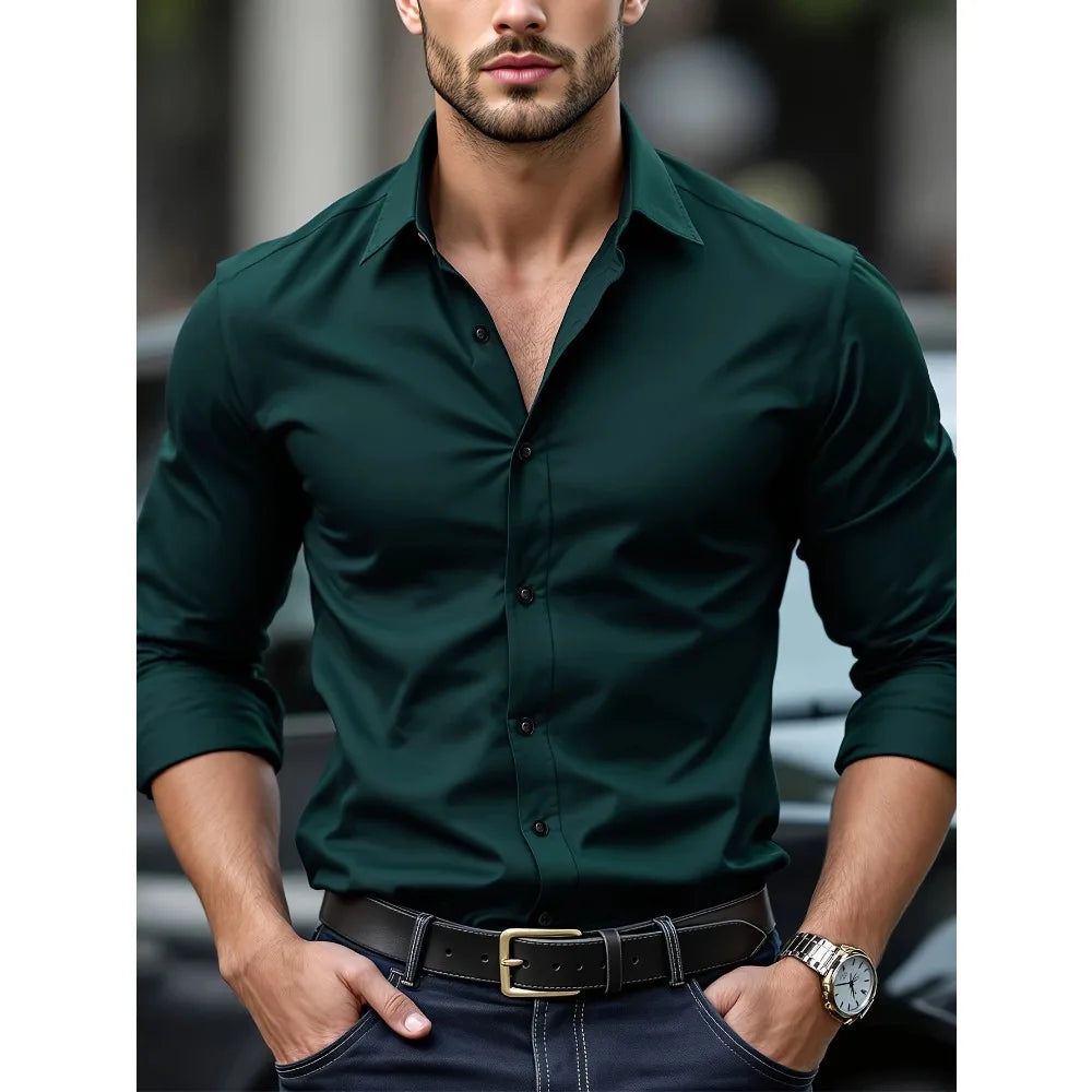 Men's Solid Color Long Sleeve Shirt