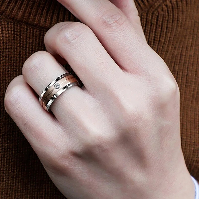 Anillo de pareja de circonita tallada hueca | Oro Rosa y Plata | Joyería nupcial de compromiso y boda