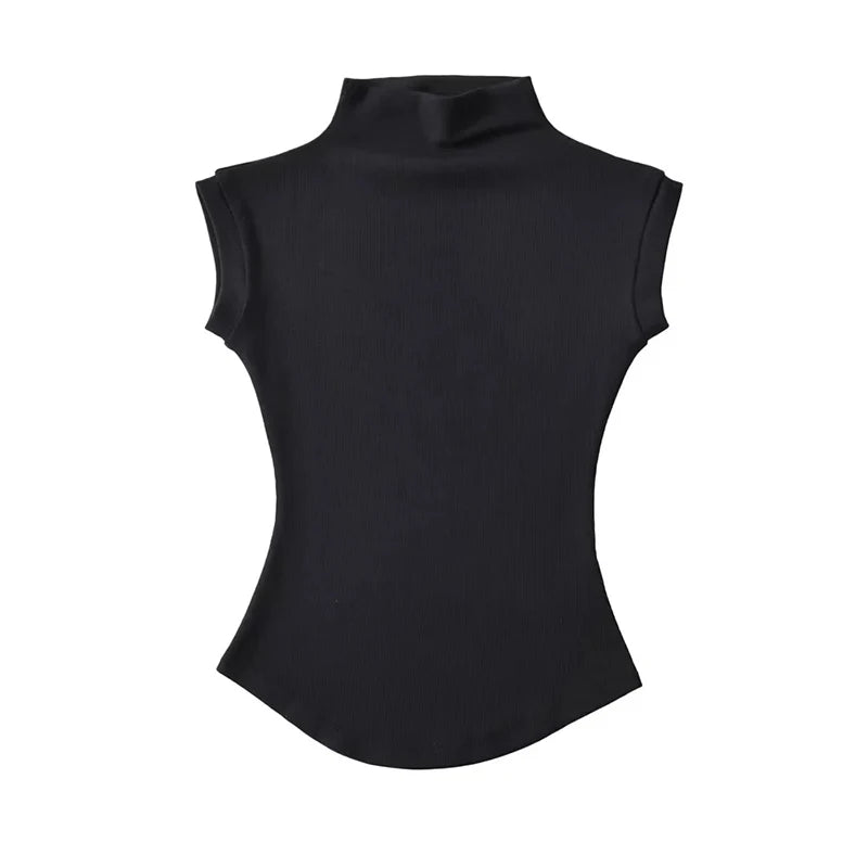 Camisetas sin mangas sexys de cuello alto para mujer, ajustadas, lisas, informales, de verano, camisetas básicas para la calle