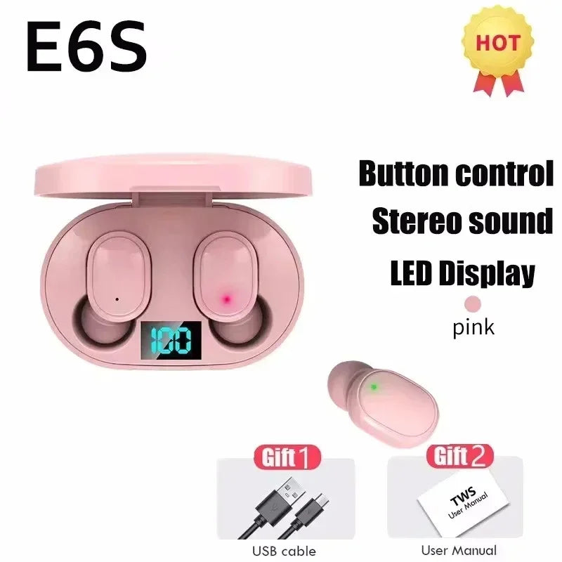 E6S TWS Wireless Earbuds | ANC, Waterproof & LED Bluetooth Headphones