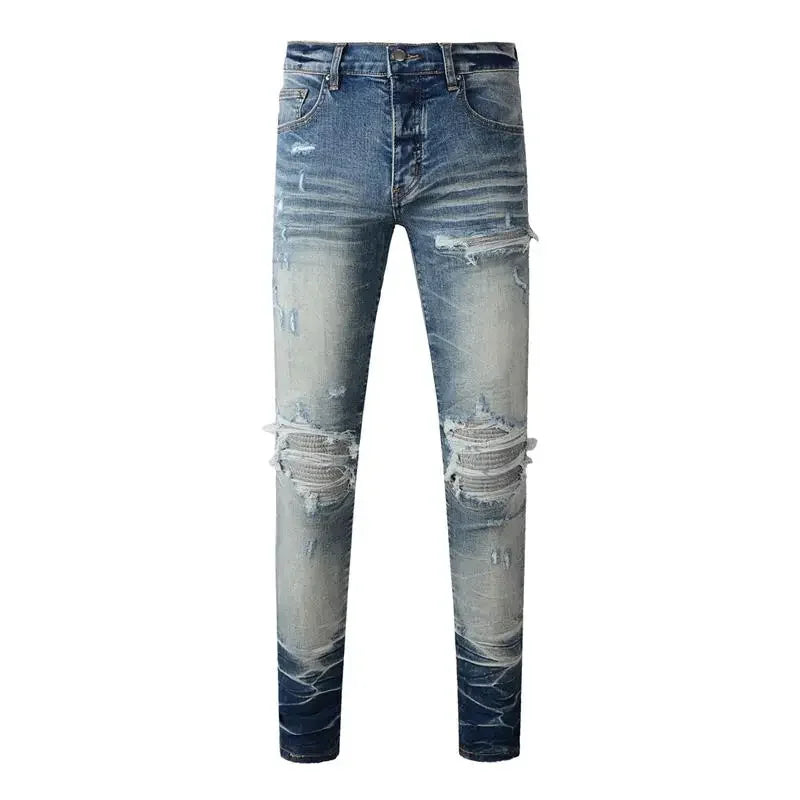 Slim Fit Ripped Denim Jeans – Retro American Streetwear