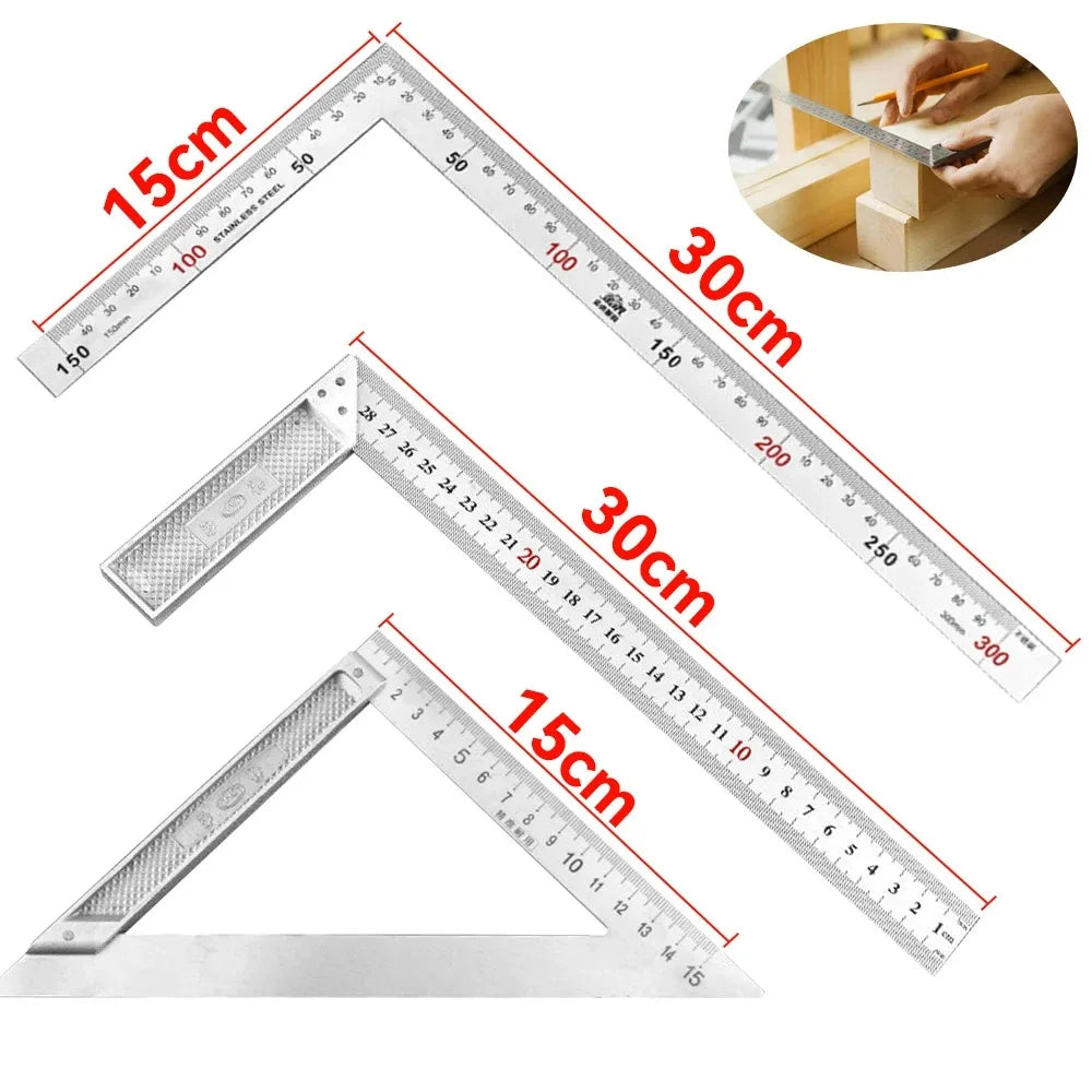 Aluminum Alloy 90-Degree Try Square Ruler — Woodworking Right Angle Gauge