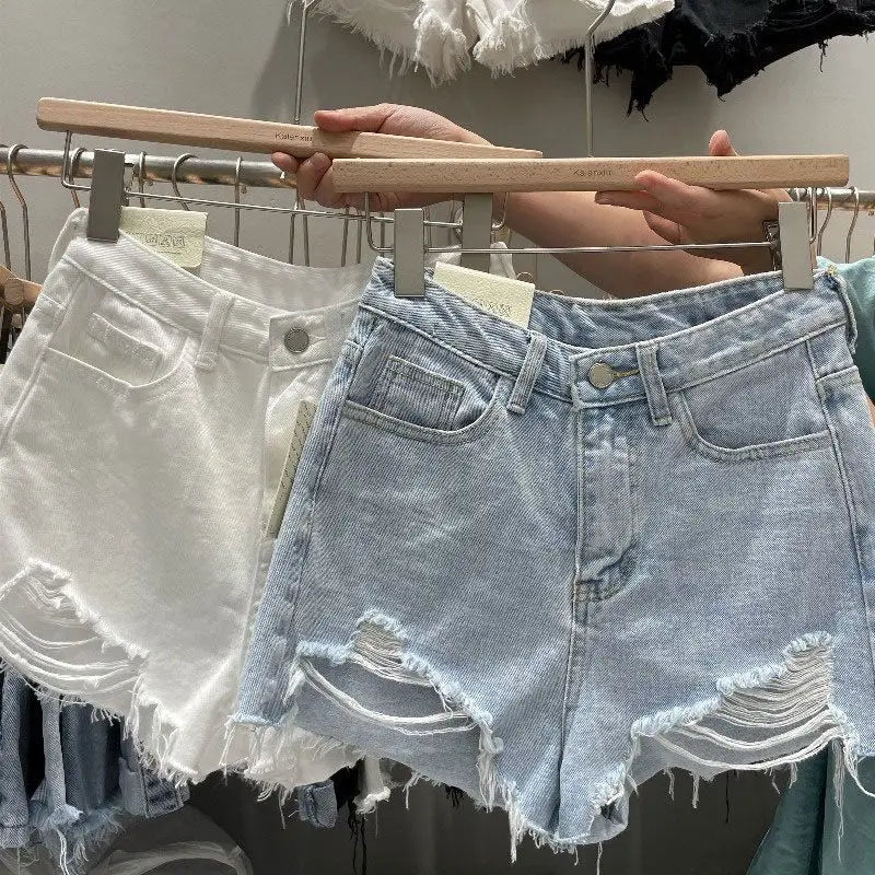 High-Waist Ripped Wide-Leg Denim Shorts – 4 Colors