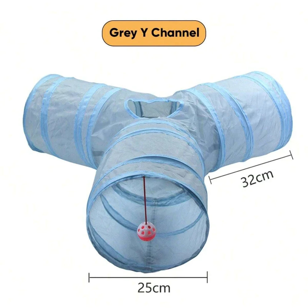 3-Way Foldable Cat Tunnel Tube Toy with Peep Hole – Interactive Kitten Play Tunnel