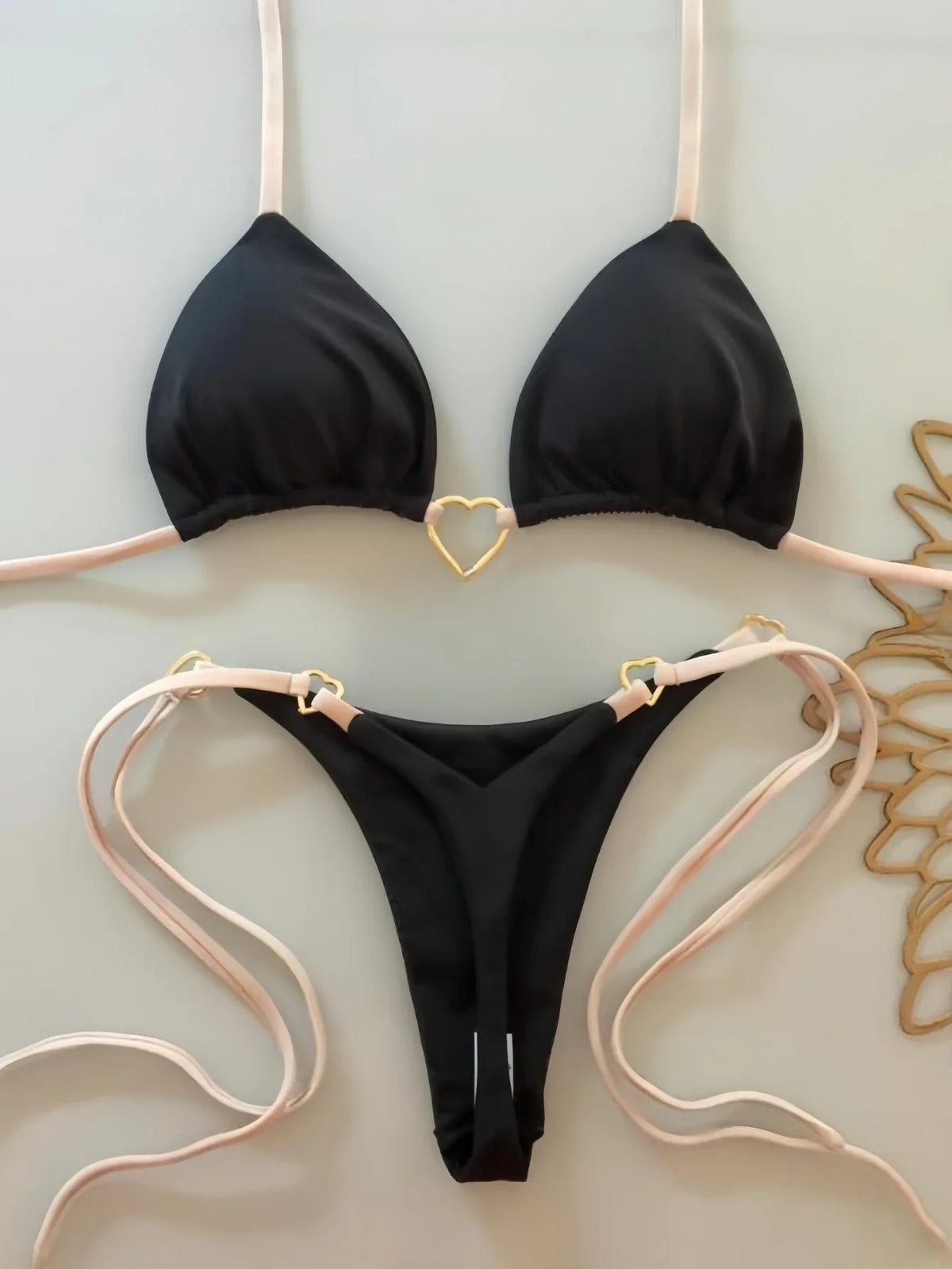 Low-Rise Lace-Up Bikini Set – Solid Color Two-Piece Swimsuit
