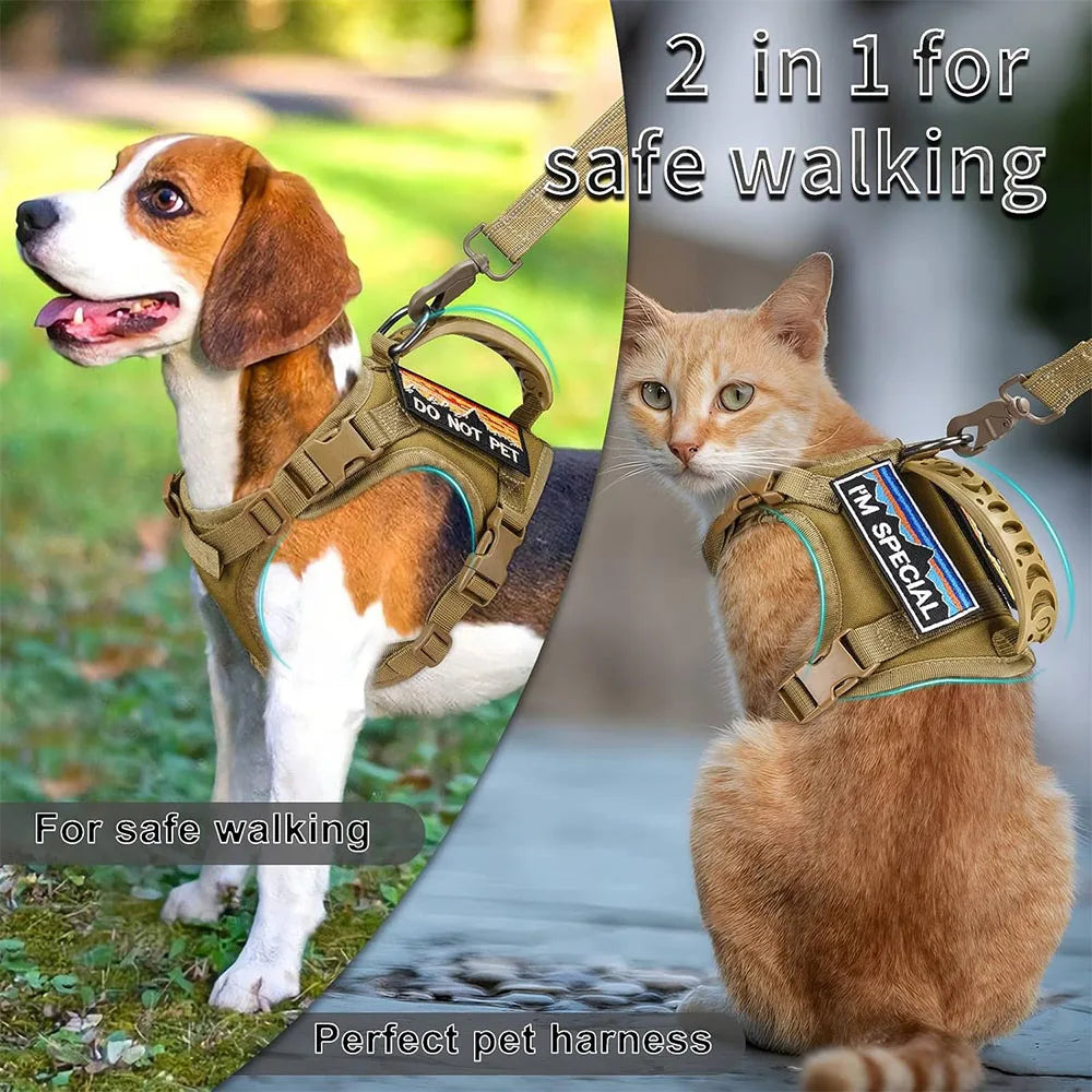 Arnés Táctico para Perros y Gatos con Correa – Chaleco de Malla Suave Ajustable con Asa