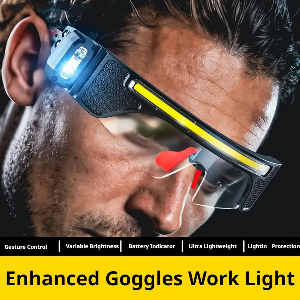 2 In 1 LED Glasses Headlight Wave Sensor Control Waterproof Goggle Light TYPE C Rechargeable Work Lamp For Fishing