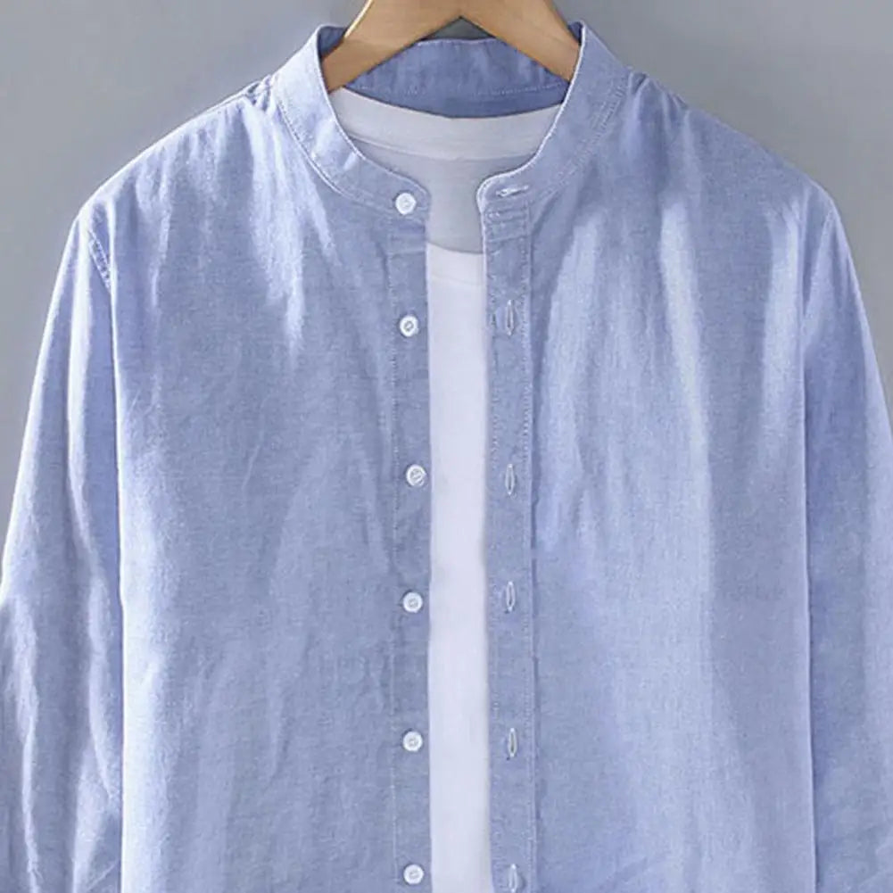 Camisa de lino de cuello mao para hombre - Manga larga casual (M-4XL)