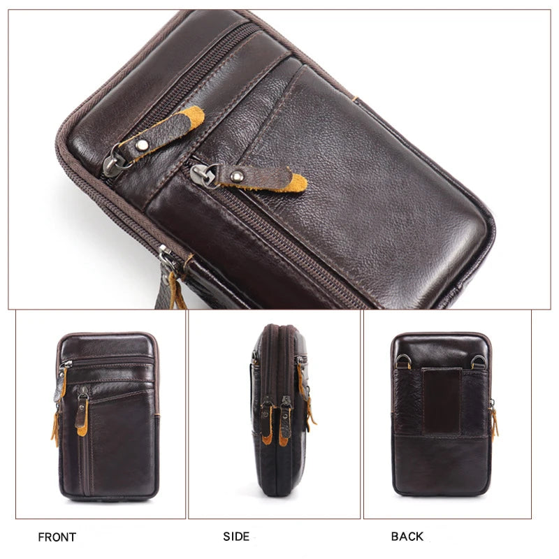 Men's Genuine Leather Waist Pack — Belt Bag, Phone Pouch & Crossbody Chest Bag