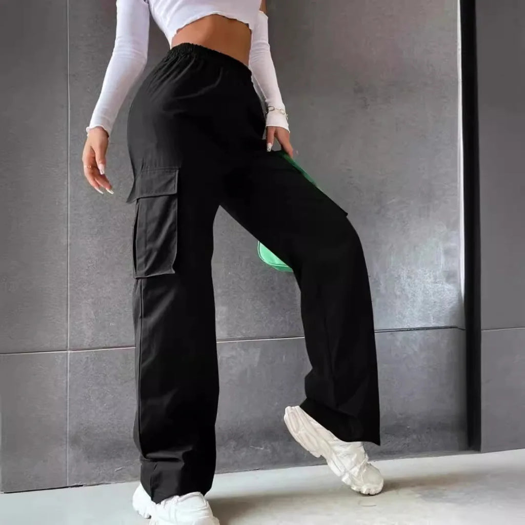 High Waist Baggy Cargo Joggers – Straight Leg Oversized Trousers for Women