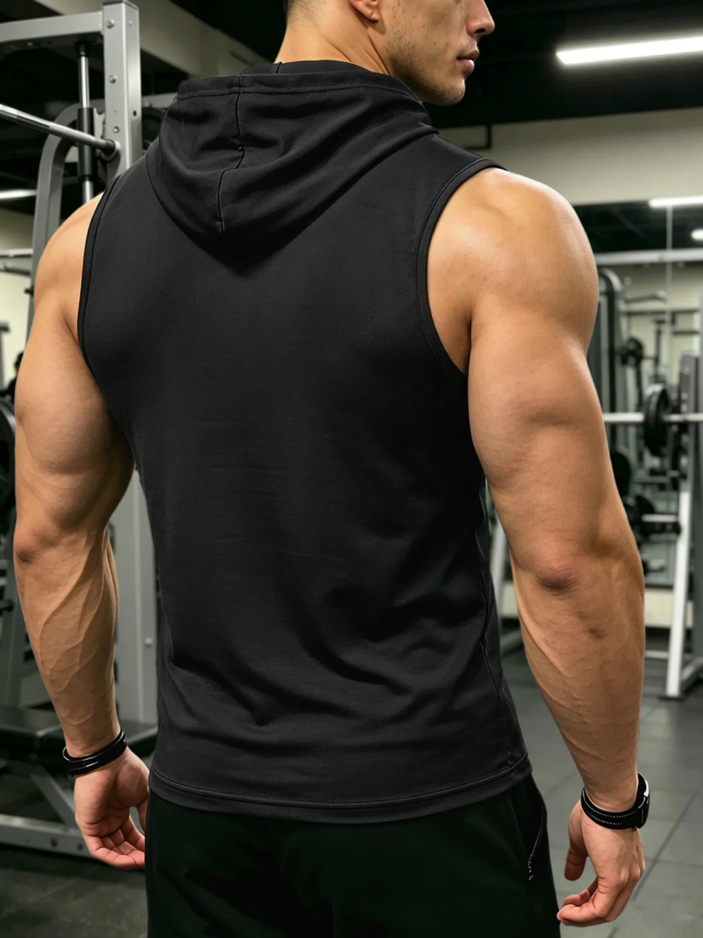 Unisex Hooded Sleeveless Gym Vest – Deep Cut Training Top with Kangaroo Pocket