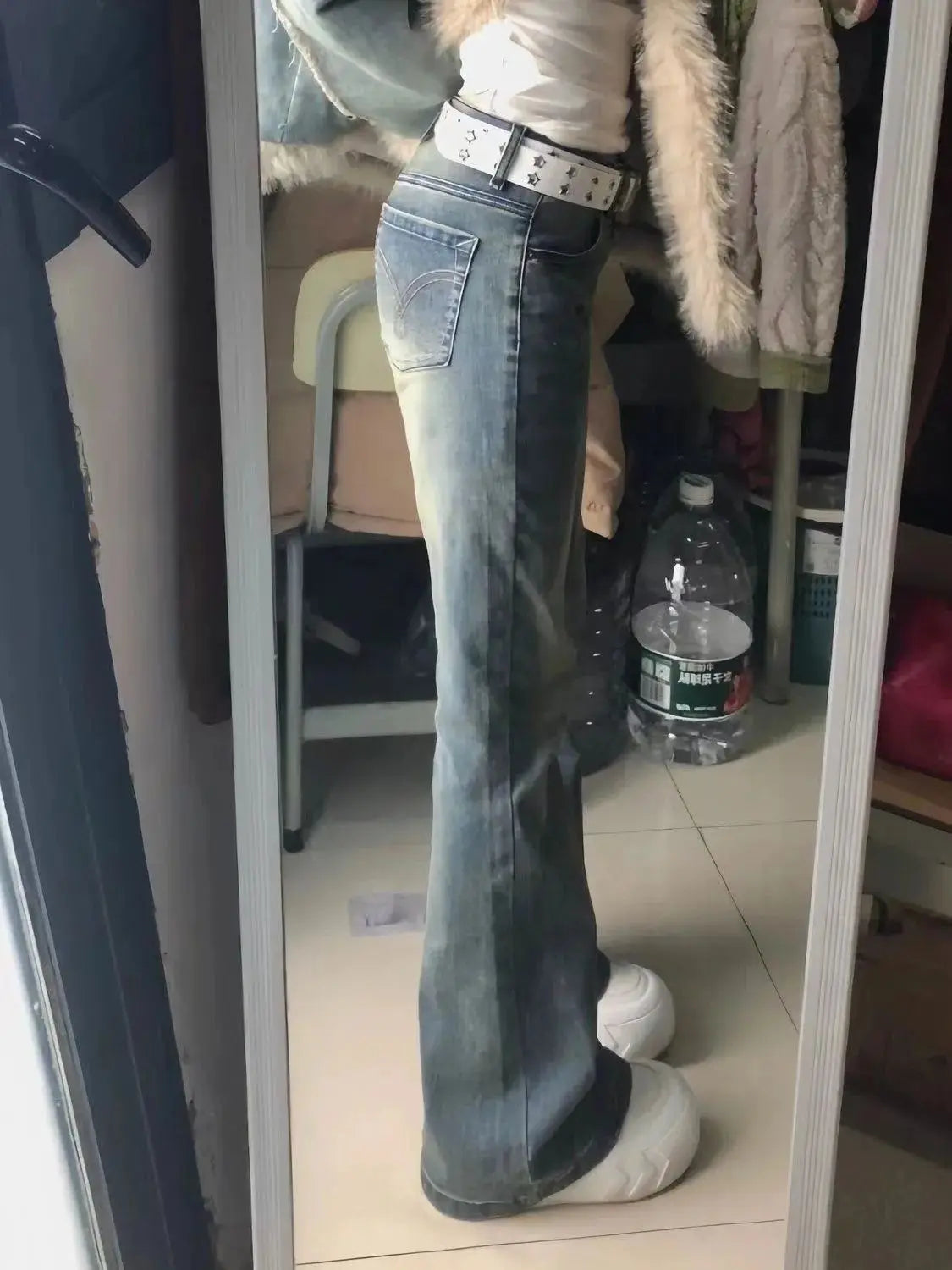 Retro High-Waist Bell-Bottom Jeans – Blue
