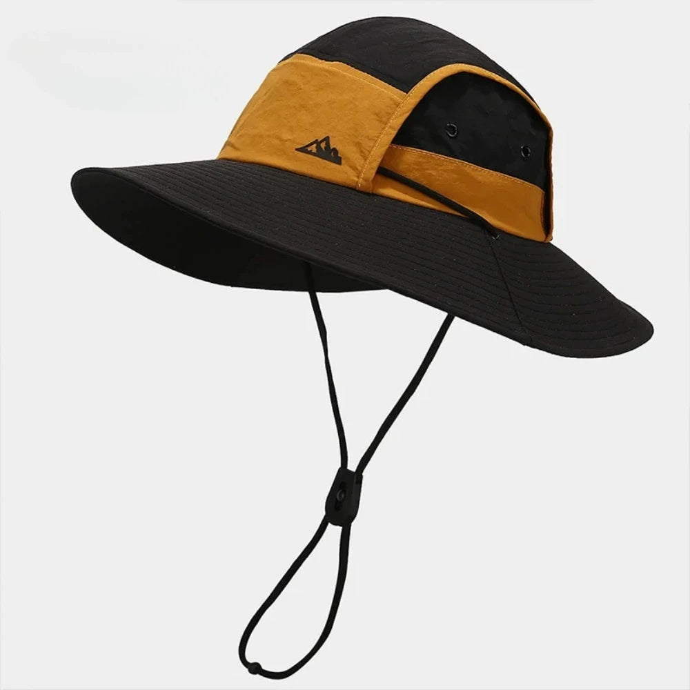 Gorro de protección solar de verano para mujer y hombre, para senderismo, pesca, visera, gorra de ala ancha con chal, de secado rápido, de pescador
