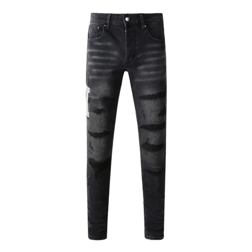 Slim Fit Ripped Denim Jeans – Retro American Streetwear