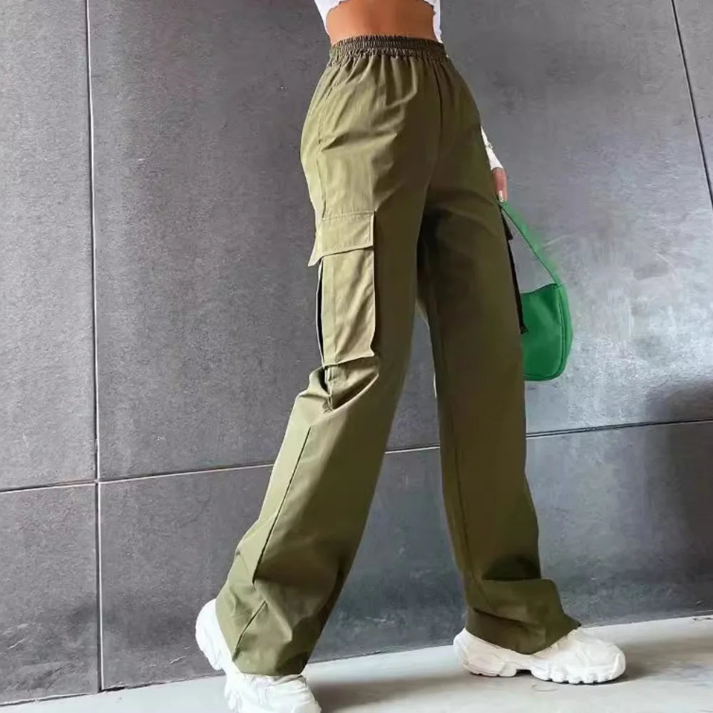 High Waist Baggy Cargo Joggers – Straight Leg Oversized Trousers for Women