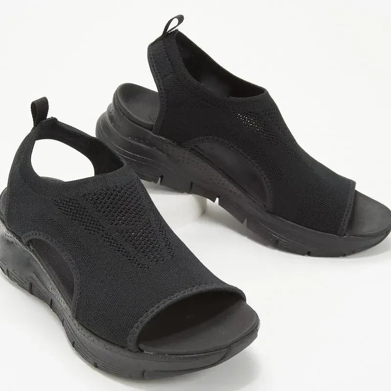Women's Platform Wedge Sandals – Mesh Open Toe, Lightweight Slip-On