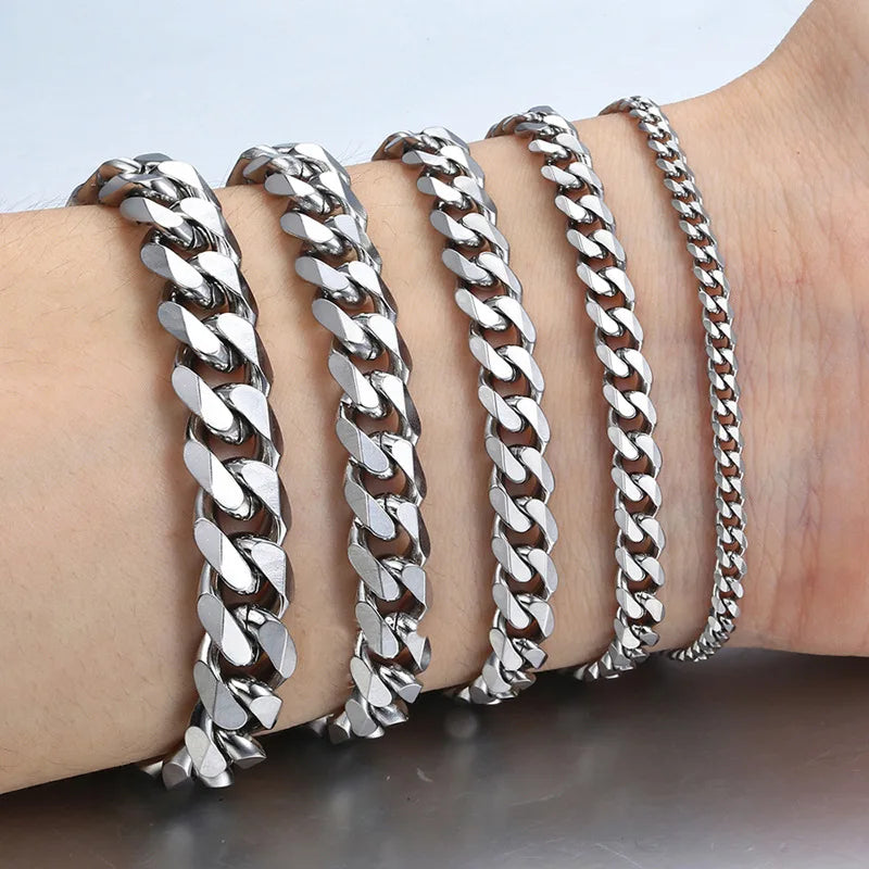 Pulsera de cadena cubana de acero inoxidable – Anchos de 3 a 10 mm | Hombres y mujeres