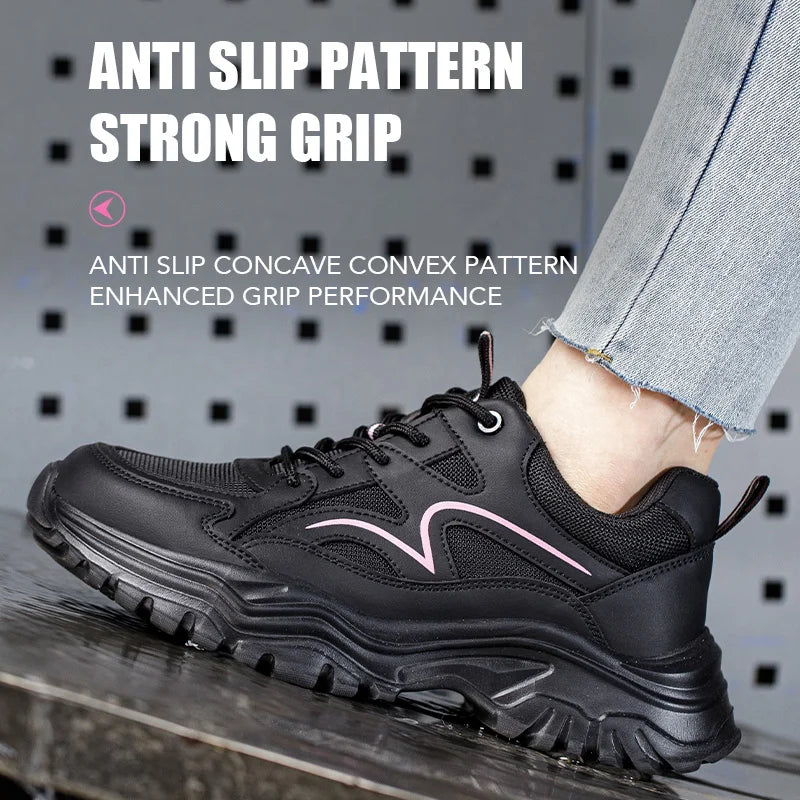 Women's Steel Toe Safety Sneaker – Black with Pink Accent