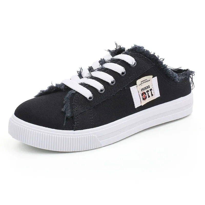 Women's Low-Top Canvas Sneakers – Lace-Up Flat Board Shoes for Spring & Summer