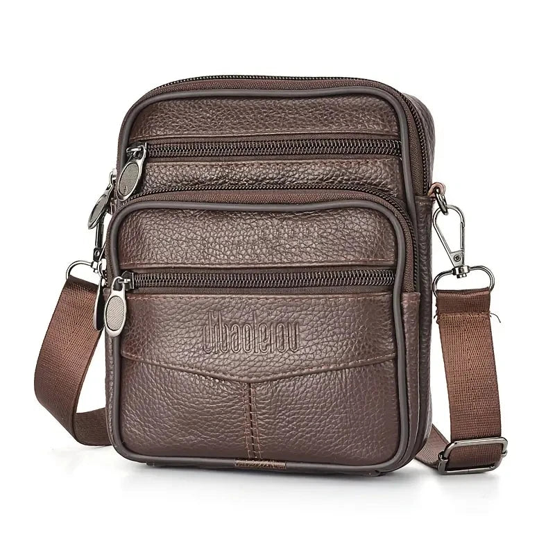 Men's Genuine Leather Mini Crossbody Bag — Vertical Shoulder Bag & Casual Travel Messenger