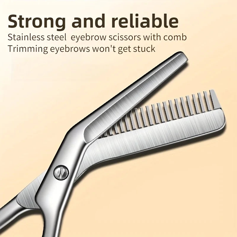 Stainless Steel Eyebrow Scissors with Built-In Comb