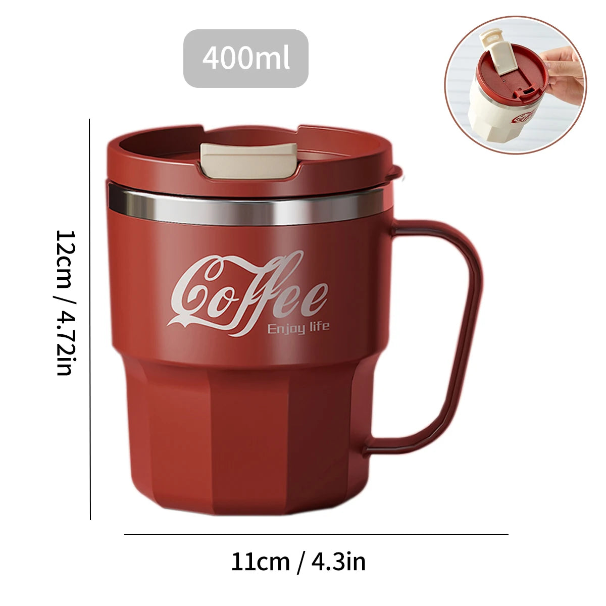 Stainless Steel Insulated Coffee Mug with Handle – Double Wall, Leak-Proof
