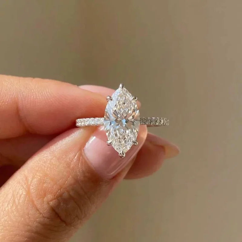 925 Sterling Silver Marquise Zircon Ring | Classic Fine Jewelry | Engagement & Wedding Gift for Women